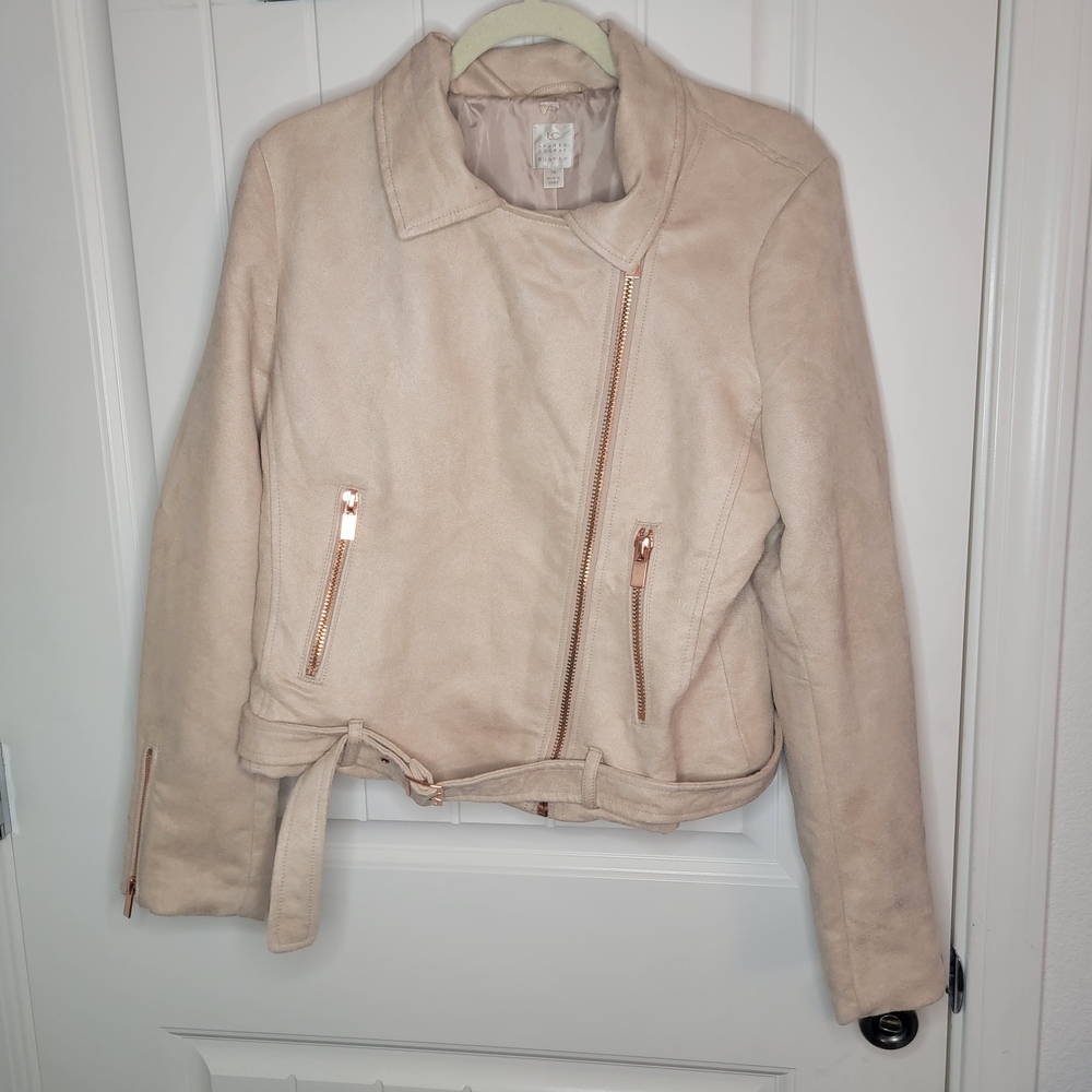 LC Lauren Conrad Runway Women's Beige Jacket with Rose Gold Accents, Size 16